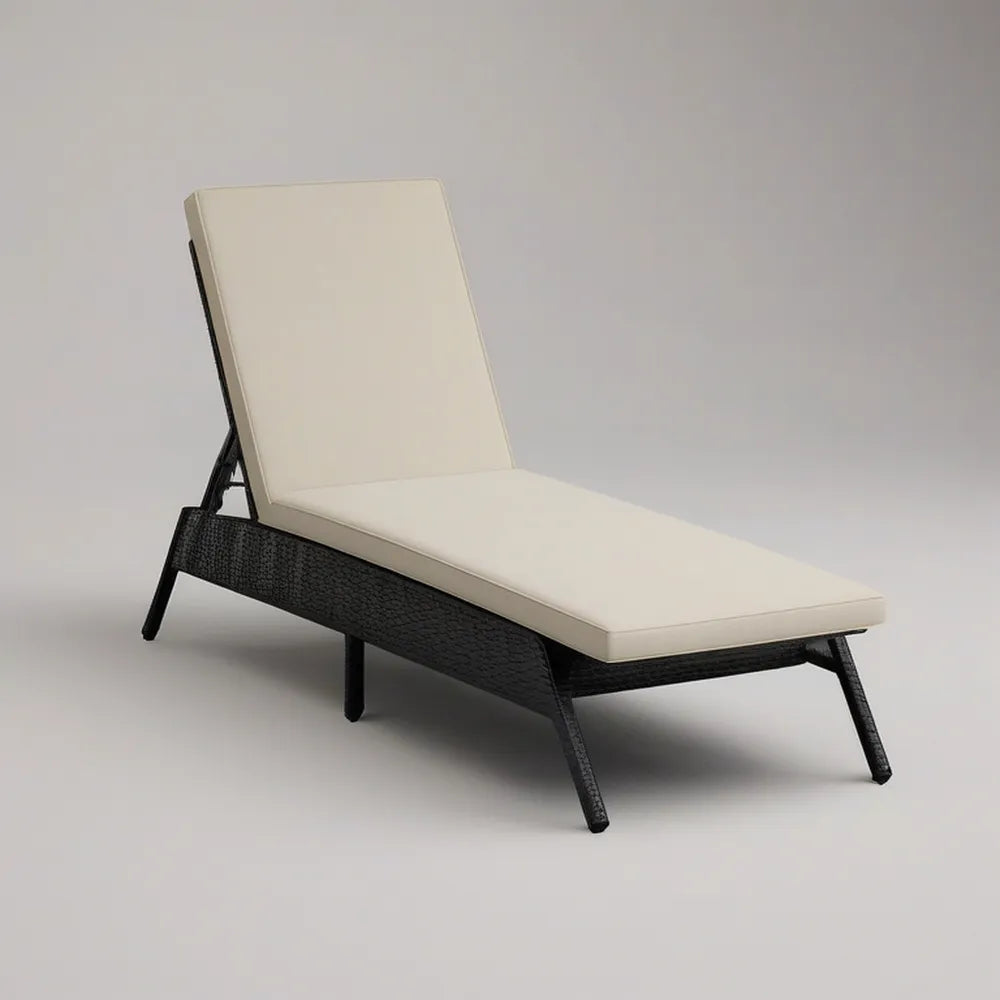 Justerbar solseng med hynde, 200 x 65 x 32 cm, sort og creme