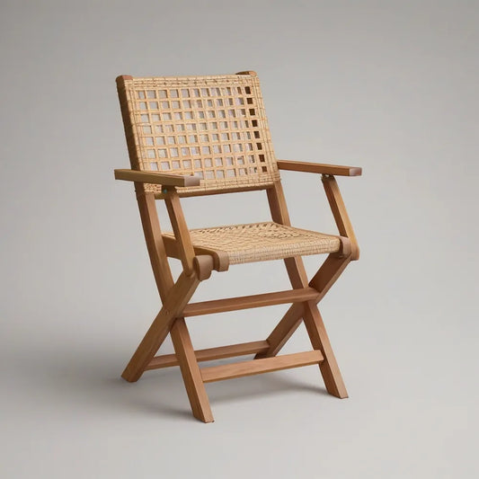 Foldestol med armlæn af massiv akacie og flettet rattan, natur, 55 x 60 x 88 cm